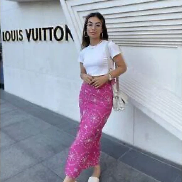 Zara Pink Cutwork Embroidered Skirt - Picture 5 of 5